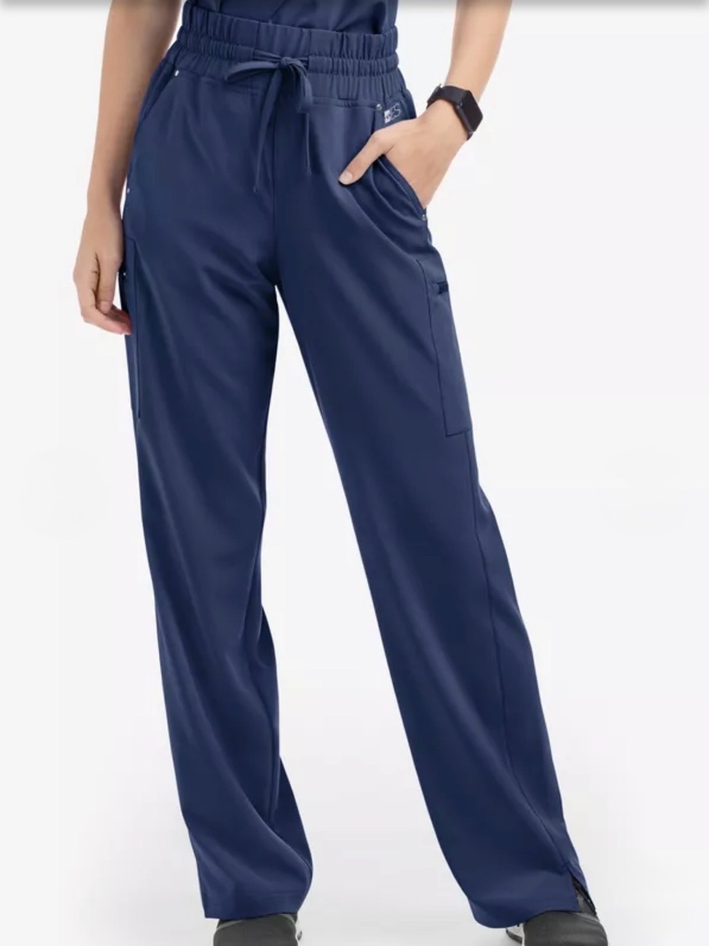 Easy Stretch Women's Ellie 5-Pocket High Waisted Wide Leg Scrub Pants-TALL Navy